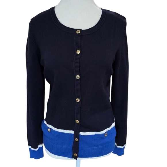 Karen Scott Sweaters - Karen Scott Navy Button Sweater Cardigan With Gold Accents Size Small